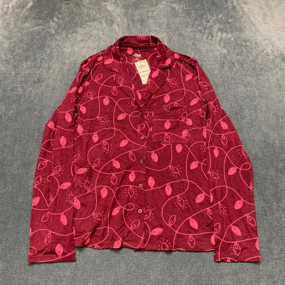 Jenni Intimates Top Womens XS Pink Christmas Lights Supersoft Notched Collar